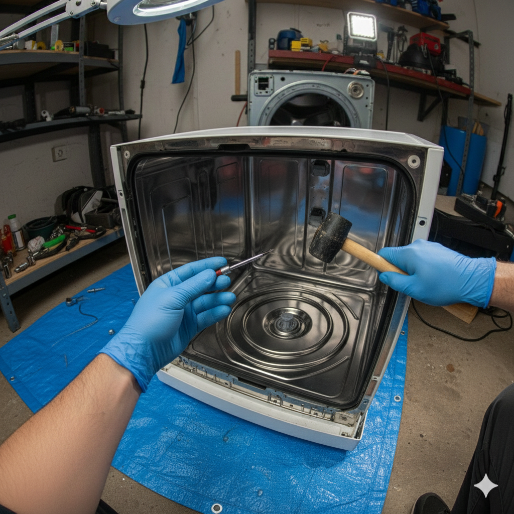 Мастер меняет ТЭН в посудомоечной машине Bosch