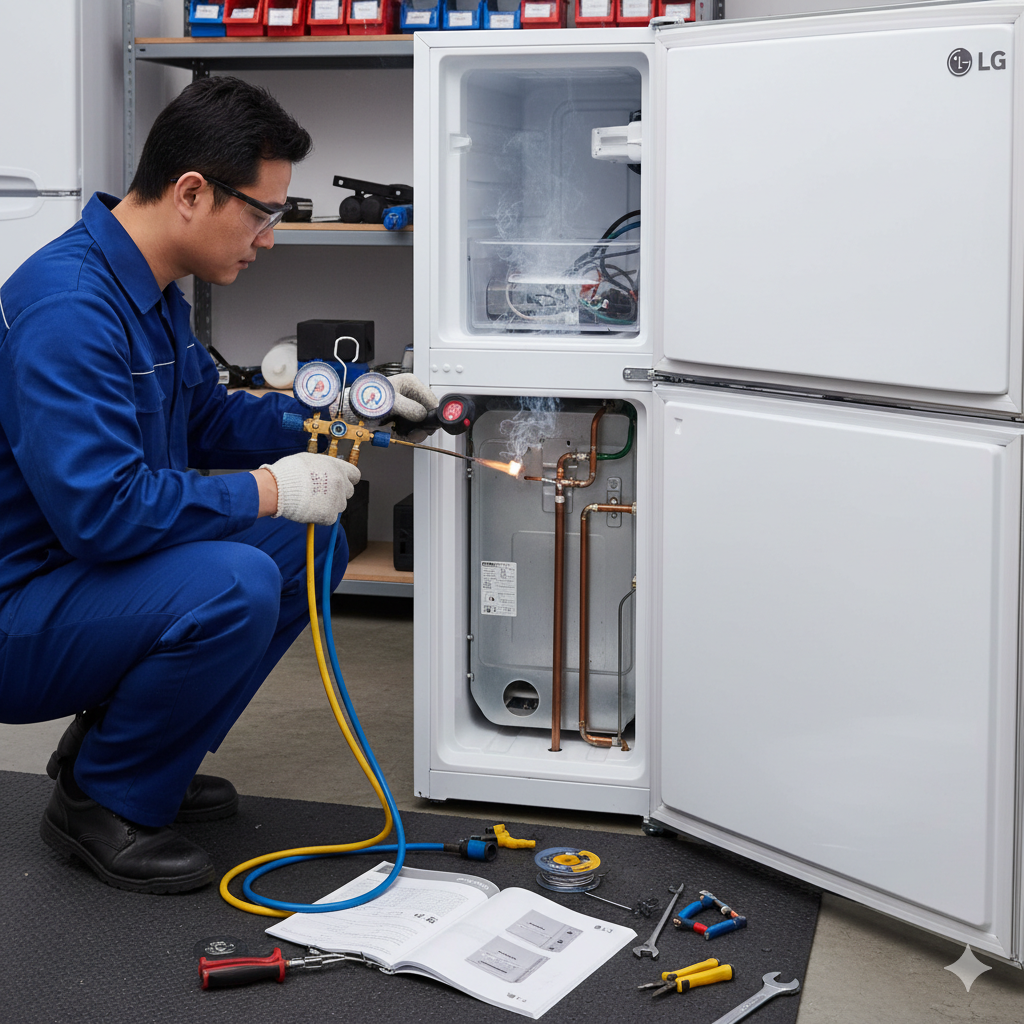 Процесс заправки фреоном холодильника LG